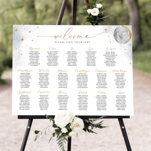 Chic Silver and Gold Celestial Seating Chart Sign (Creator Uploaded)