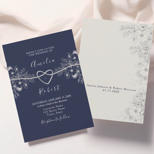 Chic Silver and Navy Blue Wedding Invitation (Creator Uploaded)