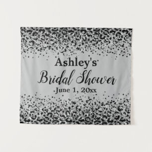 Chic Silver Black Leopard Bridal Shower Backdrop Tapestry