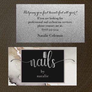 Chic Silver & Black Nail Technician Business Card
