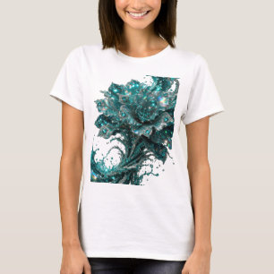 Chic Silver BLUE JEWELLED FLOWER Slogan Tee