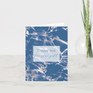 Chic Silver Blue Marble Wedding Thank You Card