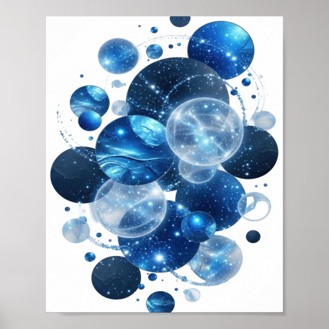 Chic Silver BLUE STARS Graphic Tee Poster (Front)
