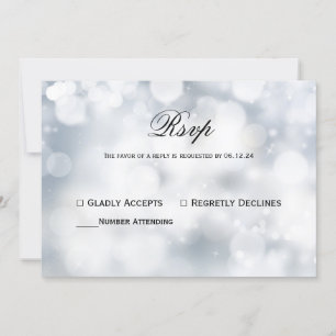 Chic Silver Bokeh Light Wedding Rsvp Invitation