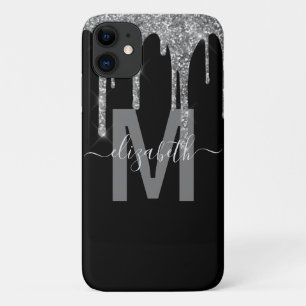 Chic Silver Dripping Glitter Monogram Name Case-Mate iPhone Case