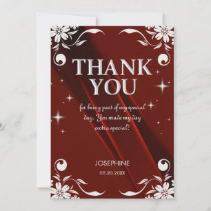 Chic Silver Floral Frame Burgundy 50th Birthday Thank You Card