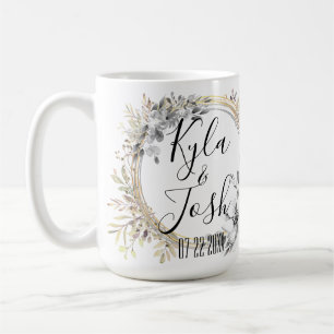 Chic Silver Floral Wreath Wedding Personalised Coffee Mug