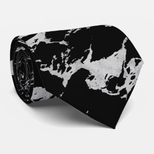 Chic Silver Foil Black Marble Neck Tie
