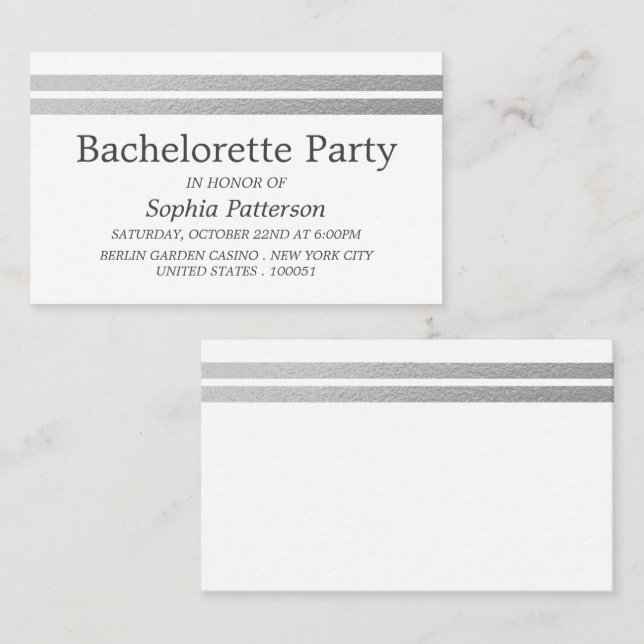 Chic Silver Foil Stripes Bachelorette Party Ticket (Front/Back)