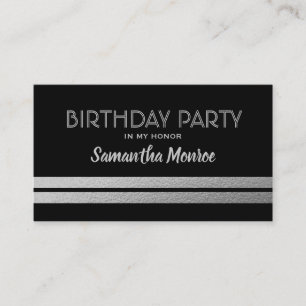 Chic Silver Foil Stripes   Black Birthday Invite