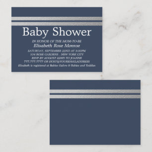Chic Silver Foil Stripes, Blue Baby Shower Invite