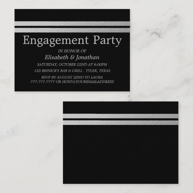 Chic Silver Foil Stripes Engagement Party Ticket (Front/Back)