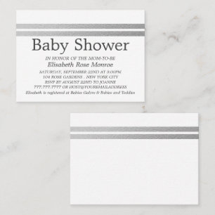 Chic Silver Foil Stripes, White Baby Shower Ticket