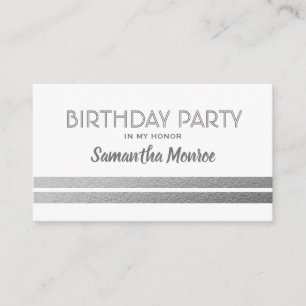 Chic Silver Foil Stripes White Birthday Invite