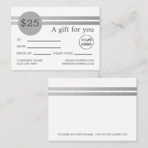 Chic Silver Foil Stripes White Gift Cards