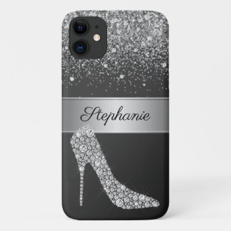 Chic Silver Glitter Diamond High Heel Shoe Name Case-Mate iPhone Case