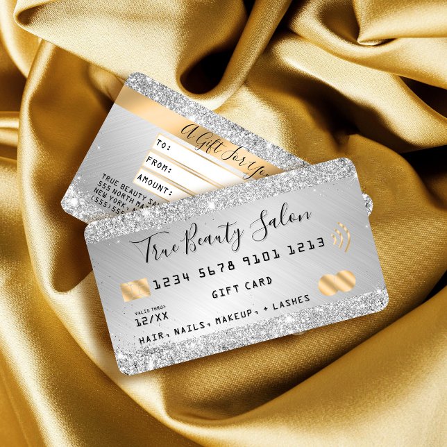 Chic Silver Glitter Metallic Gold Credit Gift Business Card (Creator Uploaded)
