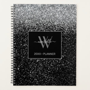 Chic Silver Glitter Monogram Name 2022 Planner