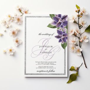 Chic silver glitter purple lavender orchid wedding invitation