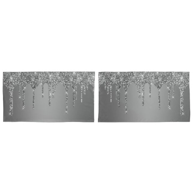 Chic Silver Glitter Sparkle Drips Pillowcase (Front-Set)
