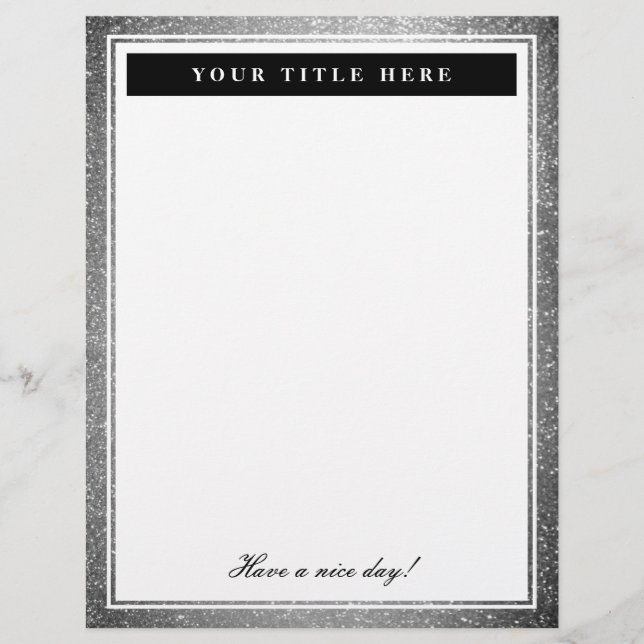 Chic silver glitter wedding stationery paper (Front)