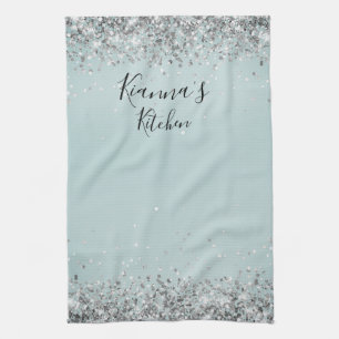Chic Silver Glittery Personalised Tea Towel