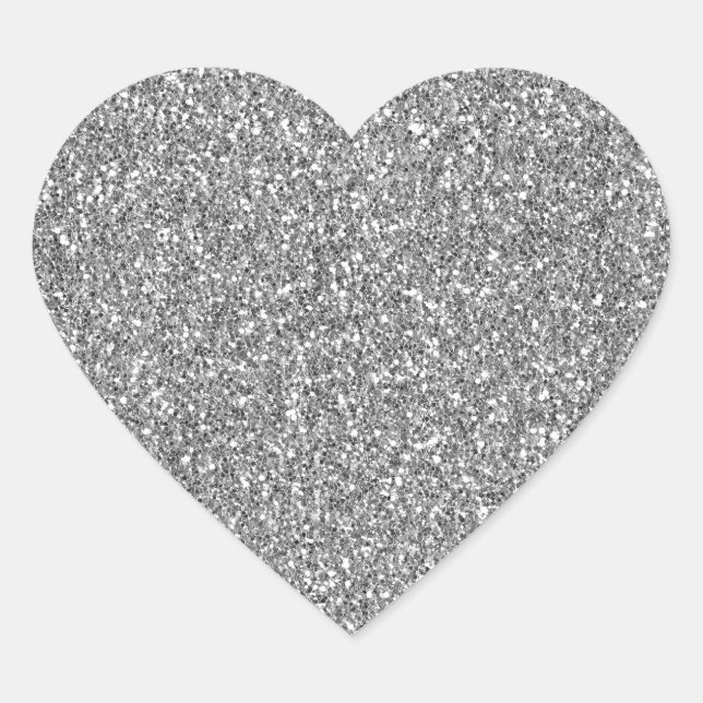 Chic Silver Glitzy Glam Sparkle Glitter Heart Sticker (Front)