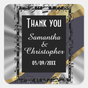 Chic silver gold and black thank you square sticker