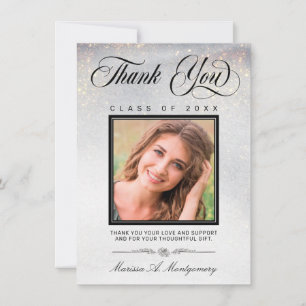 Chic Silver Gold Glitter Photo Graduation Thank You Card