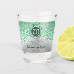 Chic Silver & Green Glitter 70th Birthday Gift Shot Glass
