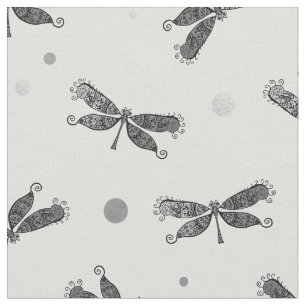 Chic Silver Grey and White Dragonfly Fabric