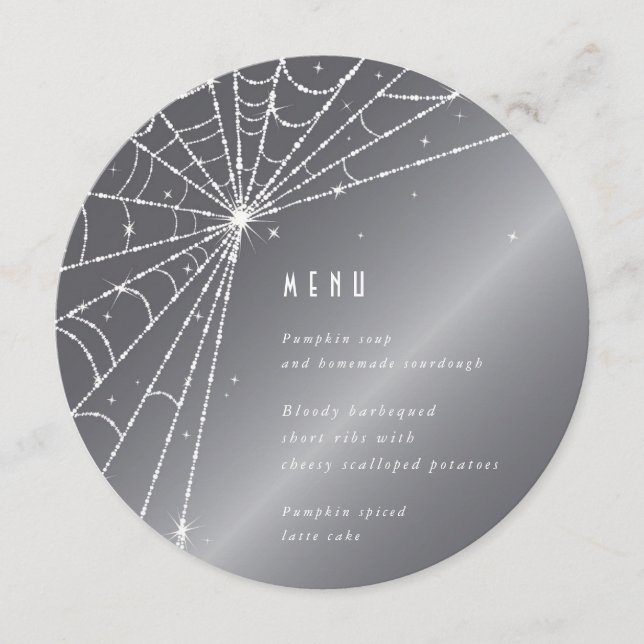 Chic Silver-Grey Diamond Spider Web Square/Round Menu (Front)