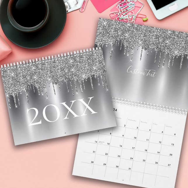 Chic Silver Grey Glitter Ombre Monogram Calendar (Chic Silver Gray Glitter Ombre Monogram Calendar)
