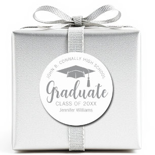 Chic Silver Grey Graduate Custom 2025 Graduation Classic Round Sticker