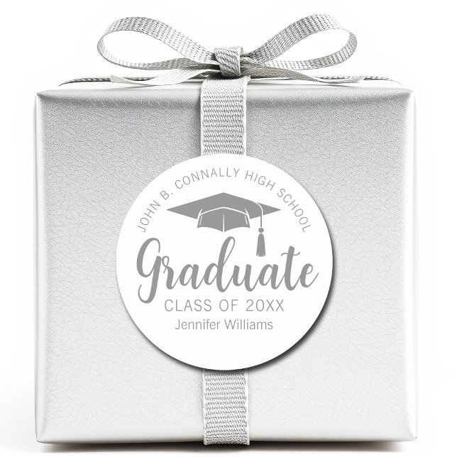 Chic Silver Grey Graduate Custom 2025 Graduation Classic Round Sticker (Creator Uploaded)