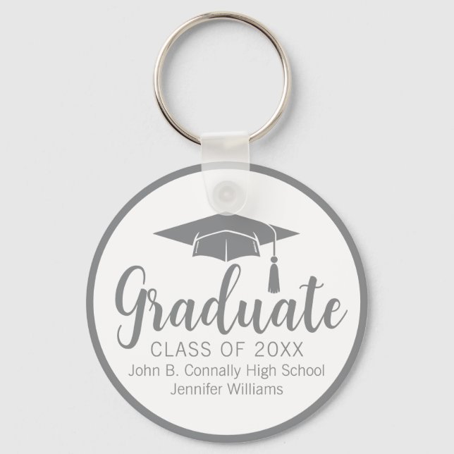 Chic Silver Grey Graduate Custom 2025 Graduation Key Ring (Front)