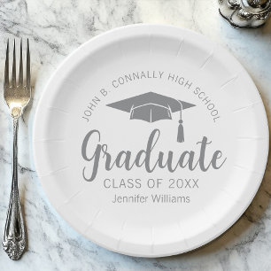 Chic Silver Grey Graduate Custom Graduation Party Paper Plate