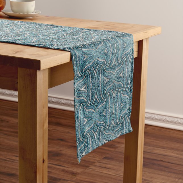 chic silver grey turquoise blue rhinestone crystal medium table runner (In Situ)