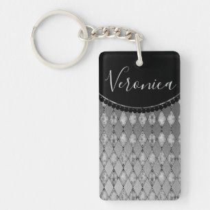 Chic Silver Harlequin Personalised  Key Ring