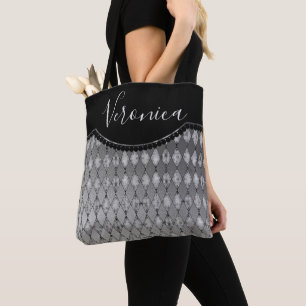 Chic Silver Harlequin Personalised Tote Bag