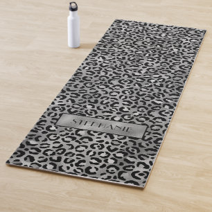 Chic Silver Leopard Print Personalised Yoga Mat