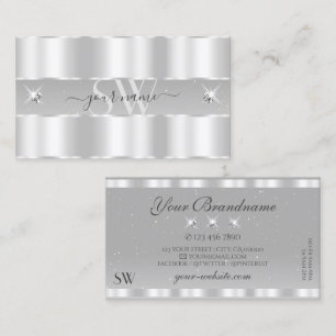 Chic Silver Light Gray Sparkling Diamonds Monogram Business Card