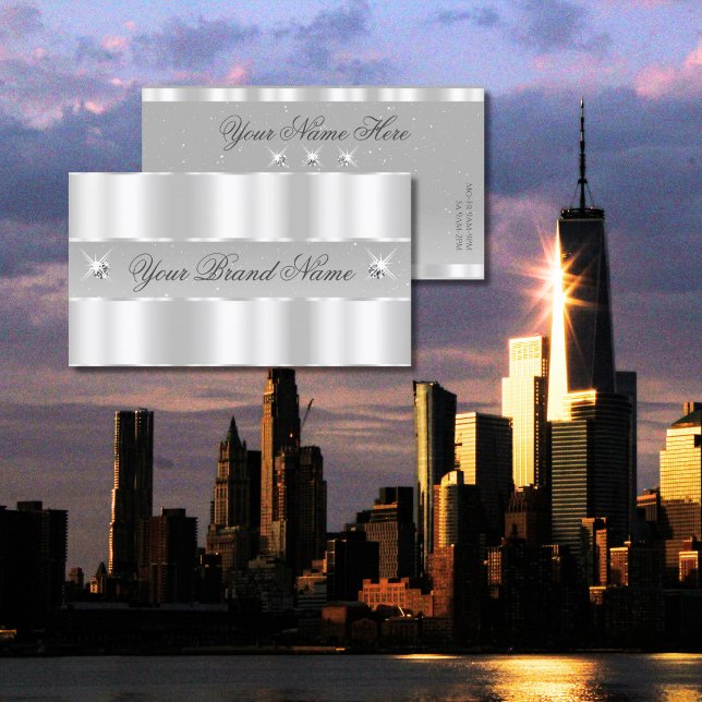 Chic Silver Light Grey Sparkling Diamonds Stylish Business Card (Creator Uploaded)
