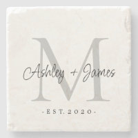 Chic Silver Monogram Script Names Wedding Date