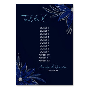 Chic Silver & Navy Blue Floral Wedding Table Number