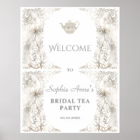Chic Silver Peacock Bridal Tea Party Welcome Sign