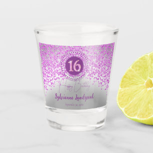 Chic Silver & Pink Glitter 16th Birthday Gift Shot Glass