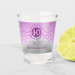 Chic Silver & Pink Glitter 40th Birthday Gift Shot Glass