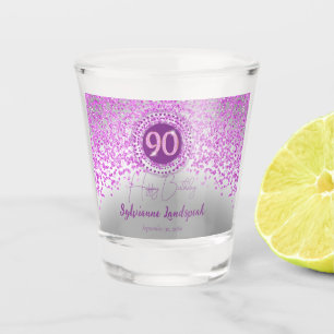 Chic Silver & Pink Glitter 90th Birthday Gift Shot Glass
