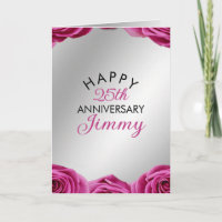 Chic Silver Pink Roses Husband 25th Anniversary
